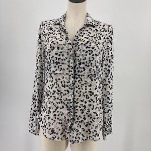 Cloth & Stone Top Long Sleeve White Black Leopard Print Button Up Shirt Sz Small